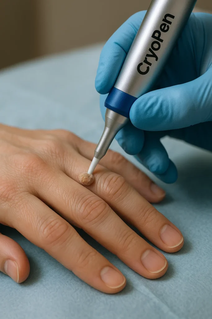 example of cryopen wart removal Tring treatment on a persons finger