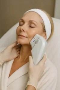 Woman receiving HIFU non surgical facelift treatment Tring