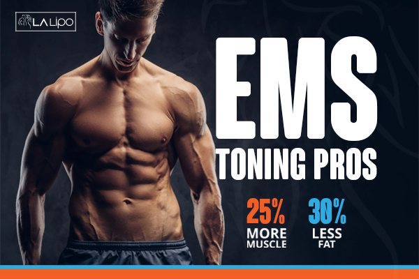 Graphic of man with toned body showing the benefits of LA-EMS Body Sculpting Tring treatment