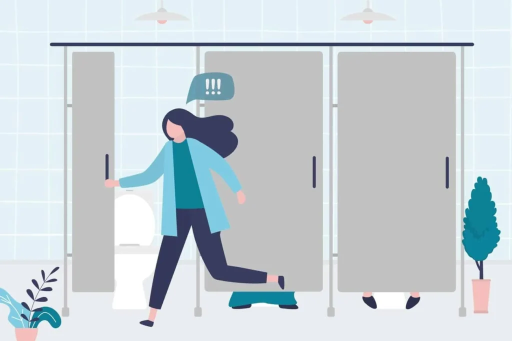 graphic of Urine incontinence Tring woman running to the toilet.