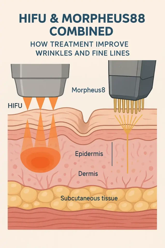 Diagram showing HIFU & Morpeus8 Tring and the benefits for reduction in wrinkles and fine lines