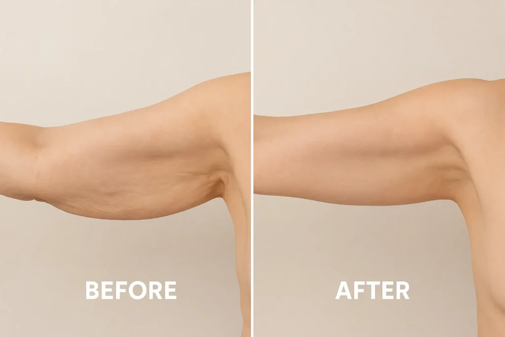 Picture of LA LIPO Tring before and after results of skin tightening treatment on the upper arms.